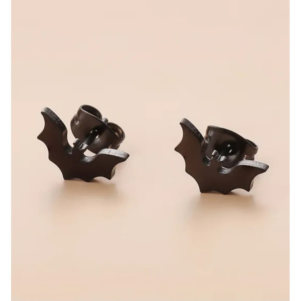 Black Bat Stud Earrings Gothic Stainless Steel Minimalist Halloween Jewelry
